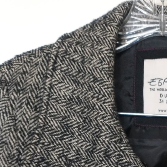 Women Esprit size 4 wool blend double breasted jacket, black/white tweed pattern - Picture 3 of 13